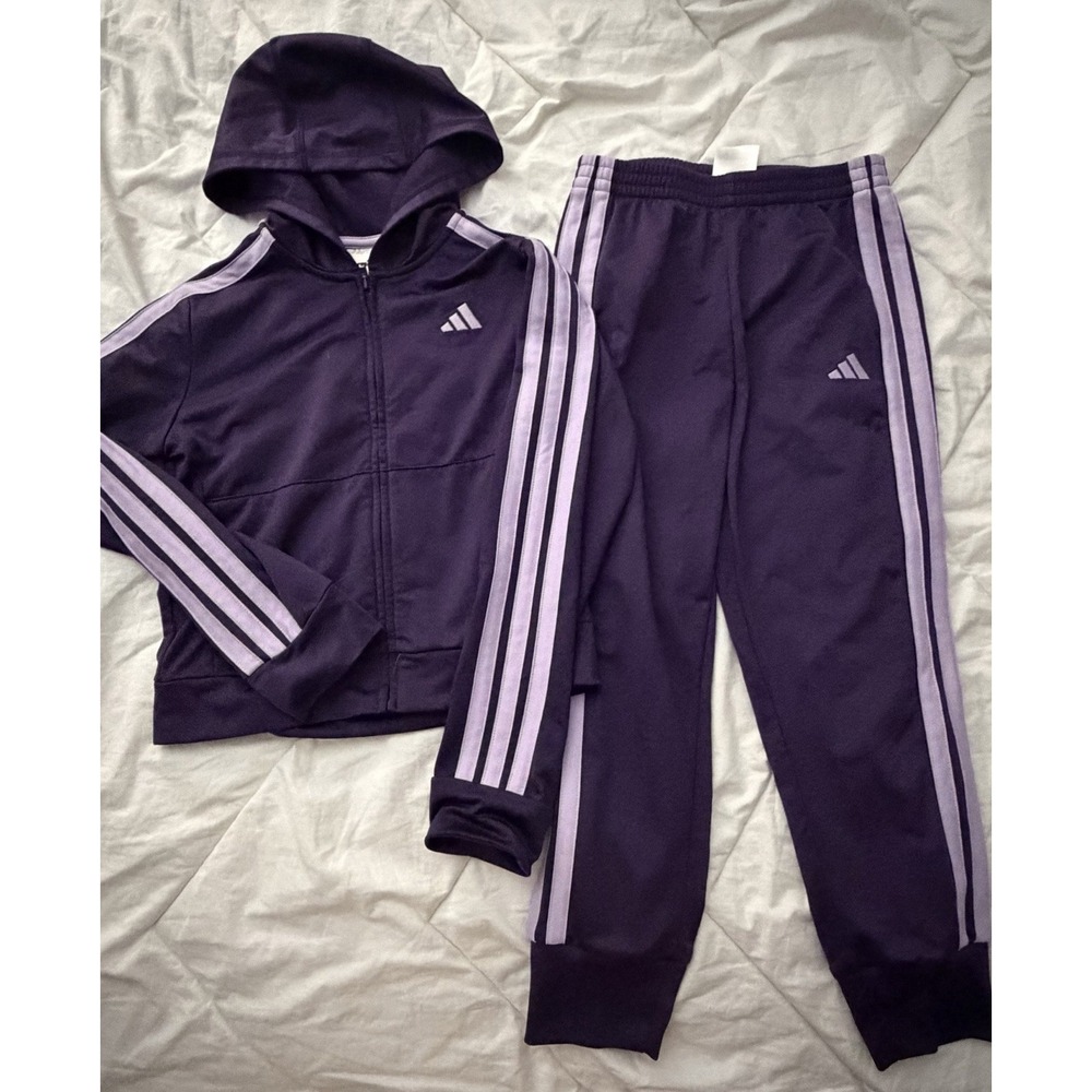 adidas Kids Jacket and Pants 2-piece Hoodie Zipper set Purple Size 7